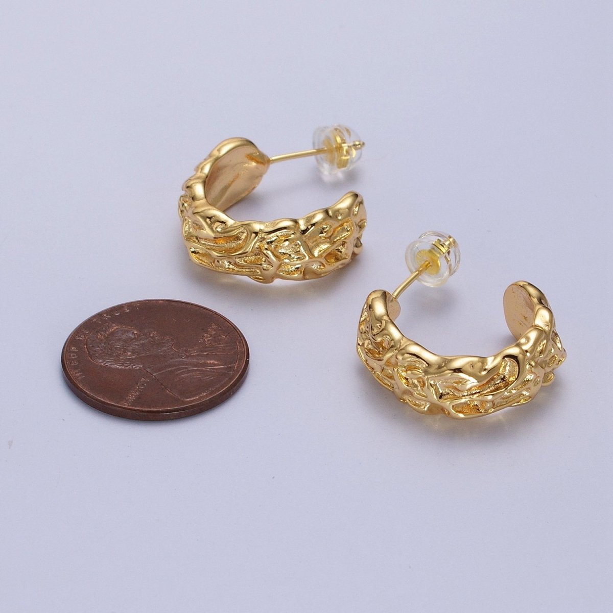 Geometric Abstract Foil C-Shaped Stud Hoops in Gold & Silver | AB016 AB017