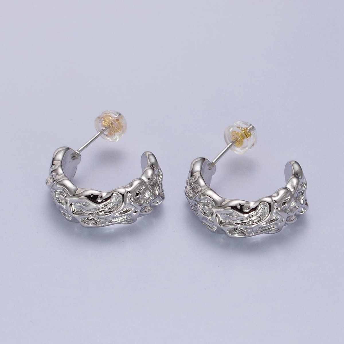 Geometric Abstract Foil C-Shaped Stud Hoops in Gold & Silver | AB016 AB017