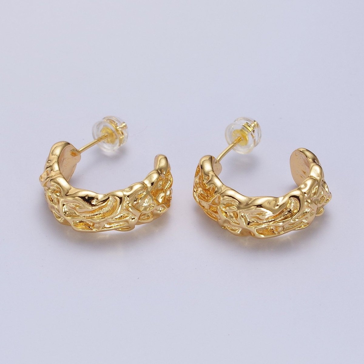 Geometric Abstract Foil C-Shaped Stud Hoops in Gold & Silver | AB016 AB017