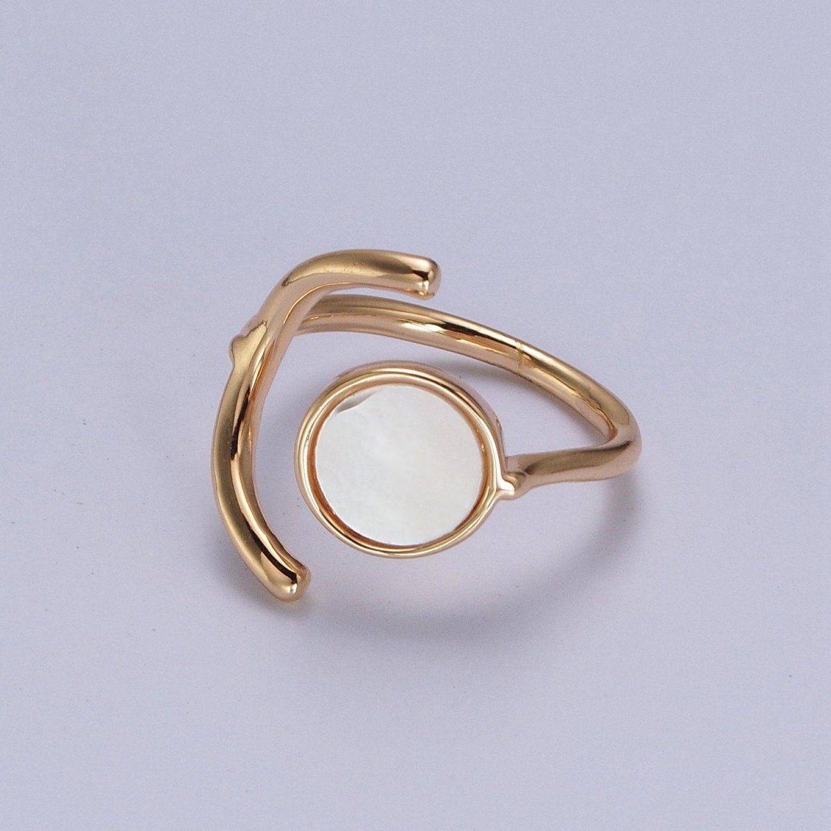 Geometric Crescent Round Shell Pearl Adjustable Gold Ring | Y-546 - DLUXCA