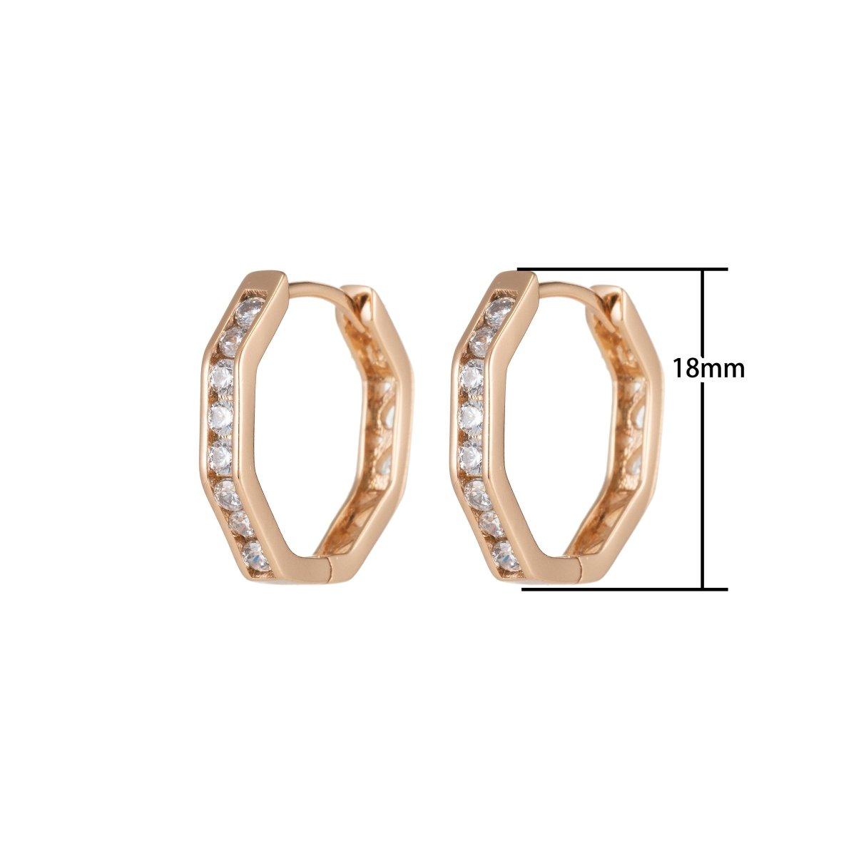 Geometric Earrings, Hexagon Earrings, Geometric Jewelry, Geometric Hoops Earrings Minimalist Micro Pave Huggie Earrings Q-055