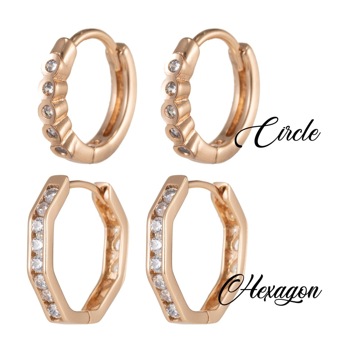 Geometric Earrings, Hexagon Earrings, Geometric Jewelry, Geometric Hoops Earrings Minimalist Micro Pave Huggie Earrings Q-055