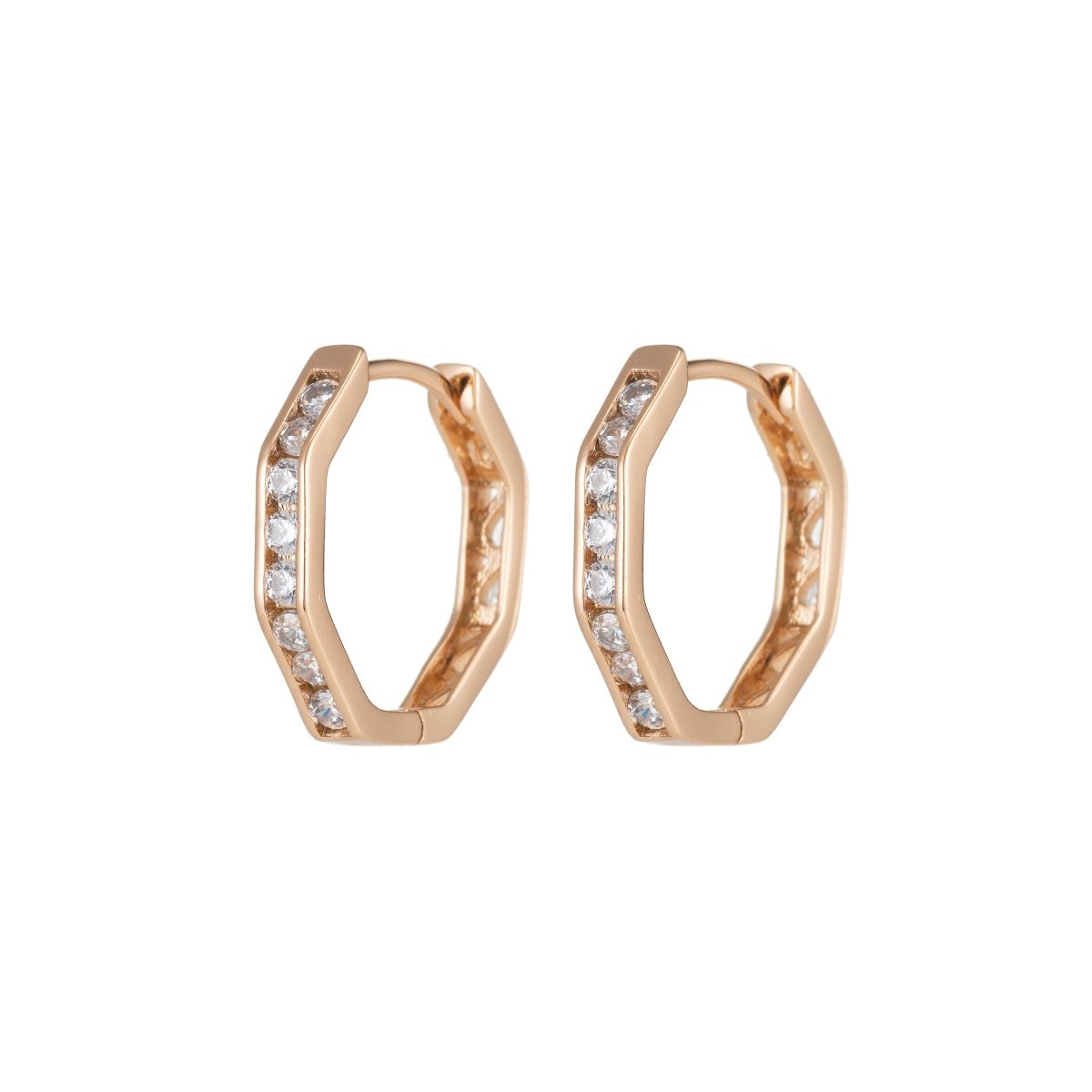 Geometric Earrings, Hexagon Earrings, Geometric Jewelry, Geometric Hoops Earrings Minimalist Micro Pave Huggie Earrings Q-055