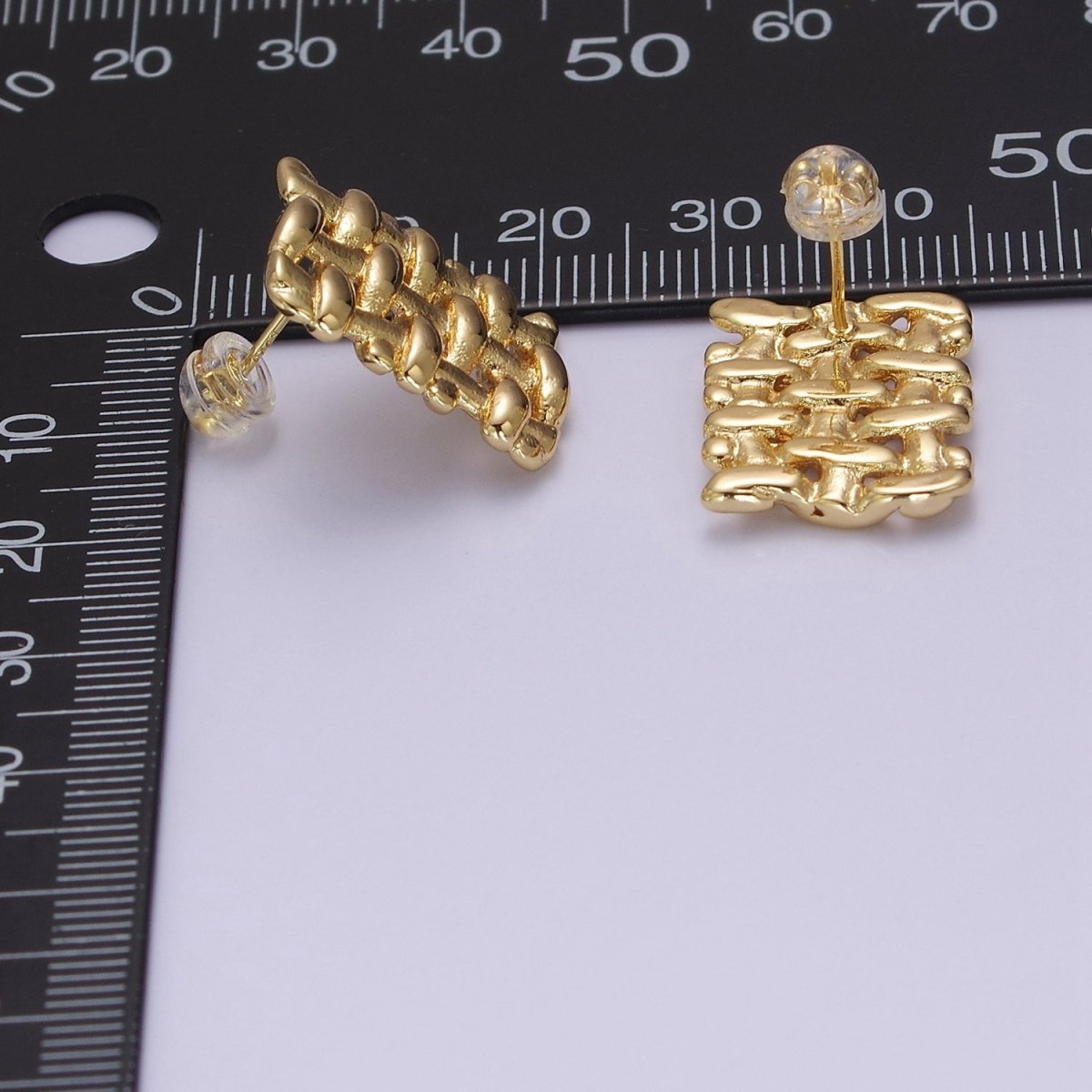 Geometric Rectangle Stud Earrings, 18k Gold fill Jewelry, Minimalist gold earrings, Small gold earrings for women V-136 - DLUXCA