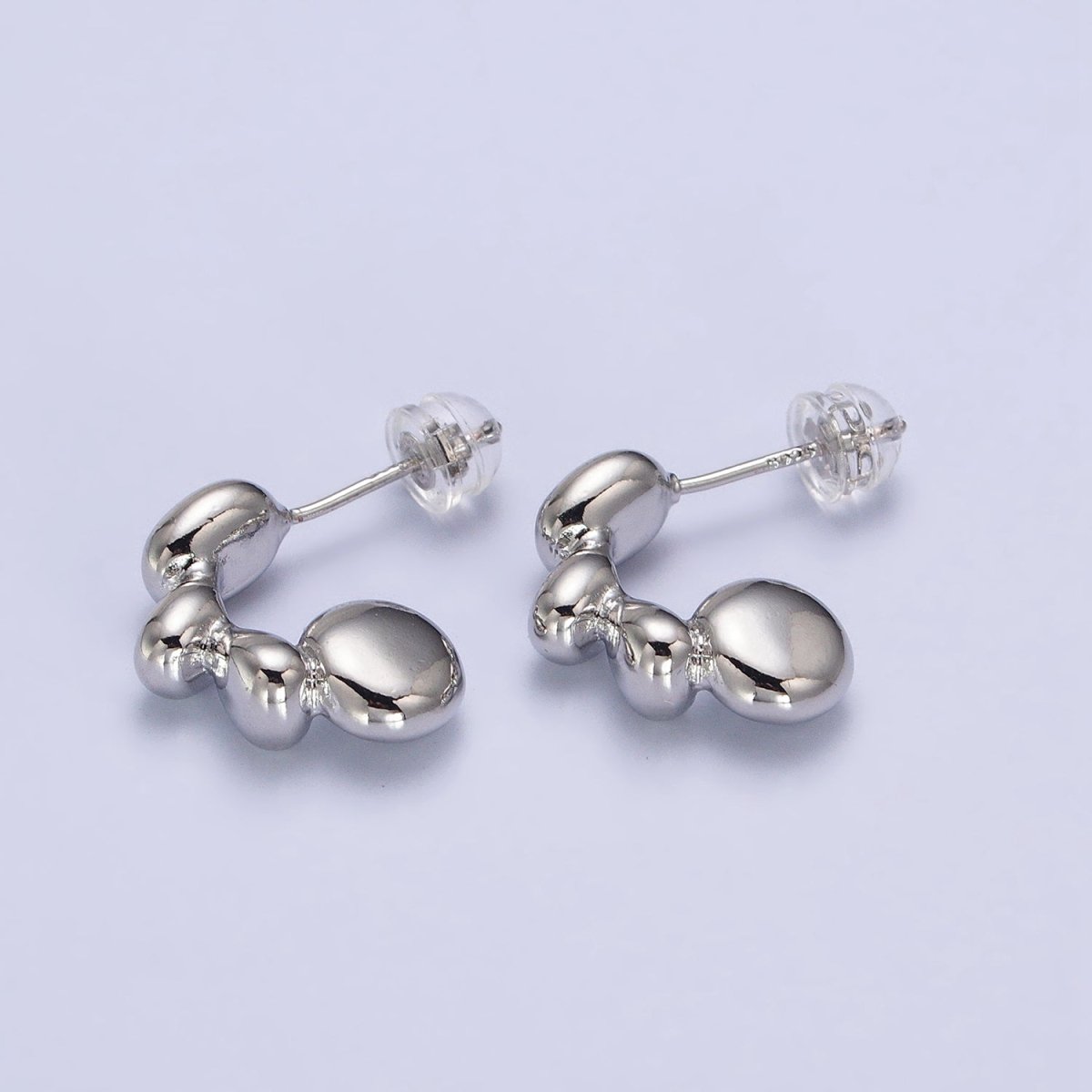 Geometric Rounded Beaded Bubble Ball C-Shaped Hoop in Gold & Silver | AB071 AB072