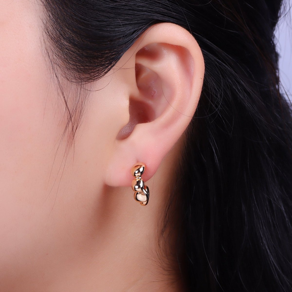 Geometric Rounded Beaded Bubble Ball C-Shaped Hoop in Gold & Silver | AB071 AB072