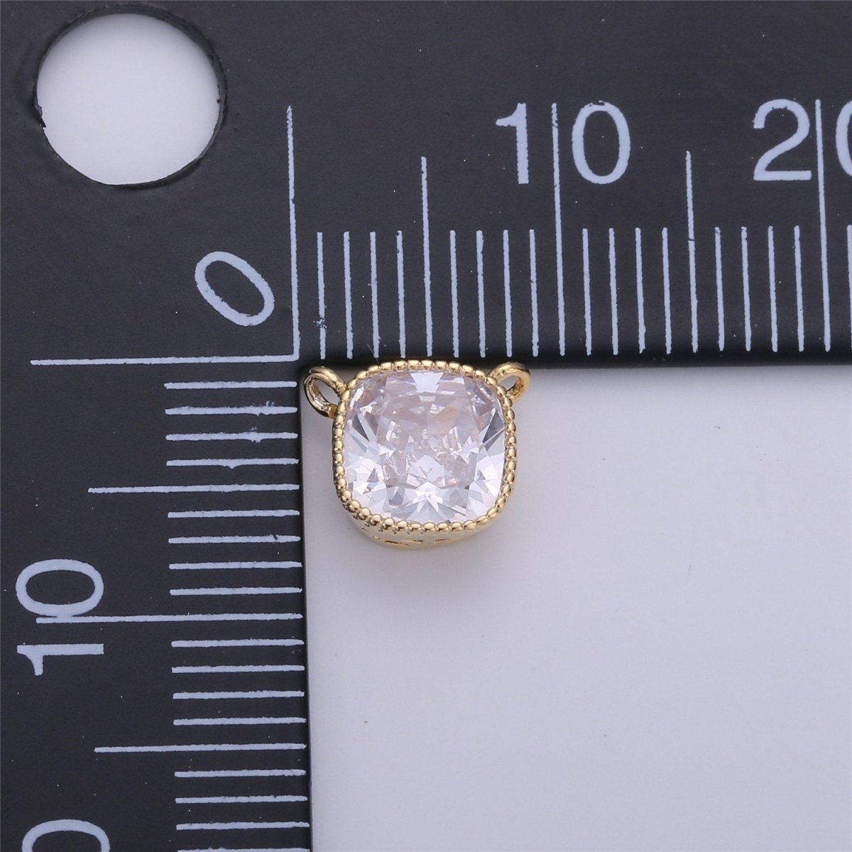 Glass faceted flat Square pendant charm with gold Filled frame, Clear Purple glass charm 8x7 mm, framed glass with Gold Edge Double Bail F-297