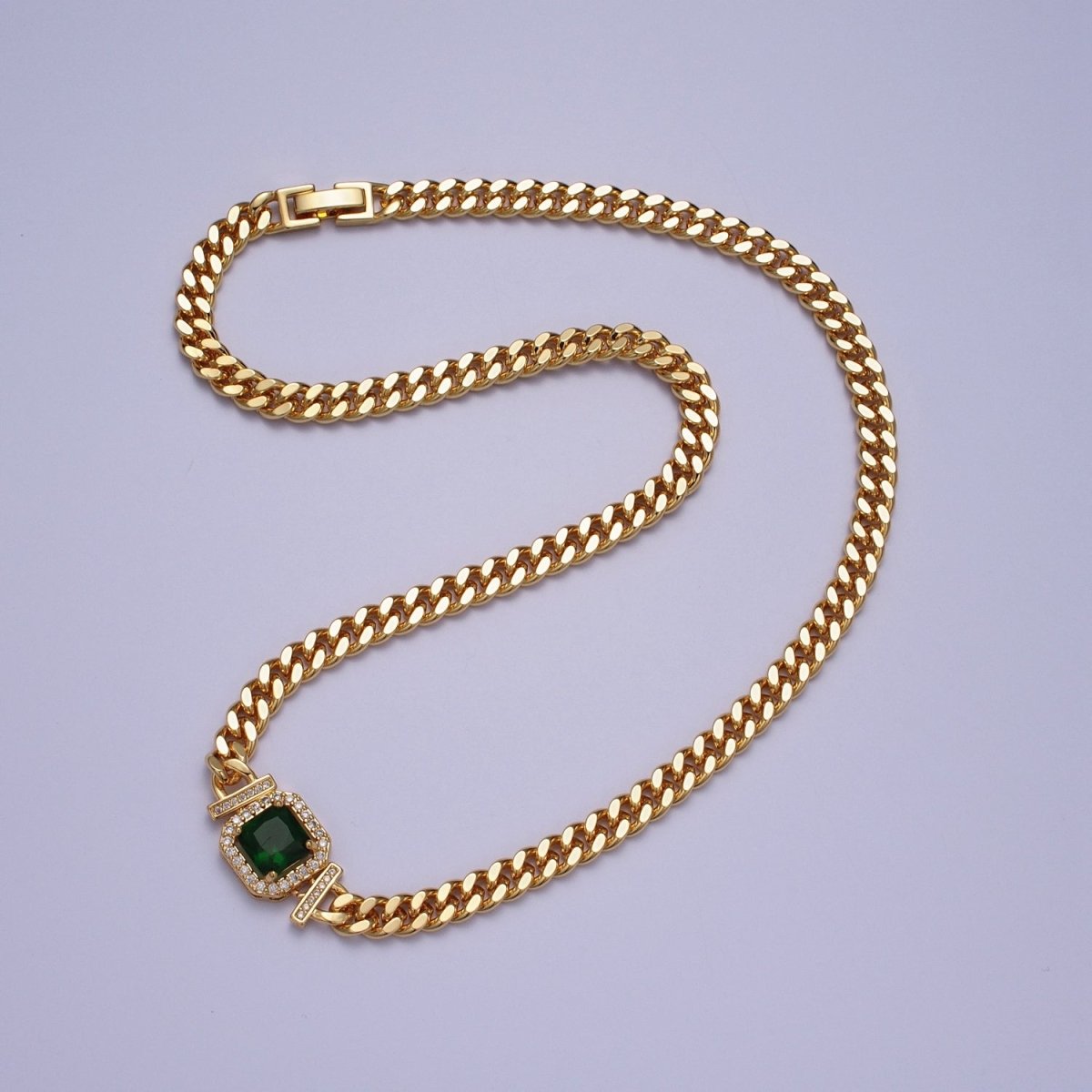 Gold 18 Inch Micro Paved Baguette CZ Flat Curb Link Chain Necklace | WA-1200 - WA-1218 Clearance Pricing