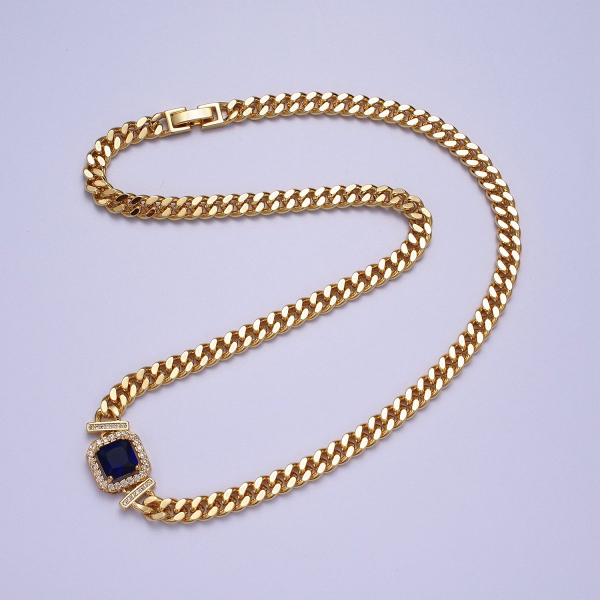 Gold 18 Inch Micro Paved Baguette CZ Flat Curb Link Chain Necklace | WA-1200 - WA-1218 Clearance Pricing