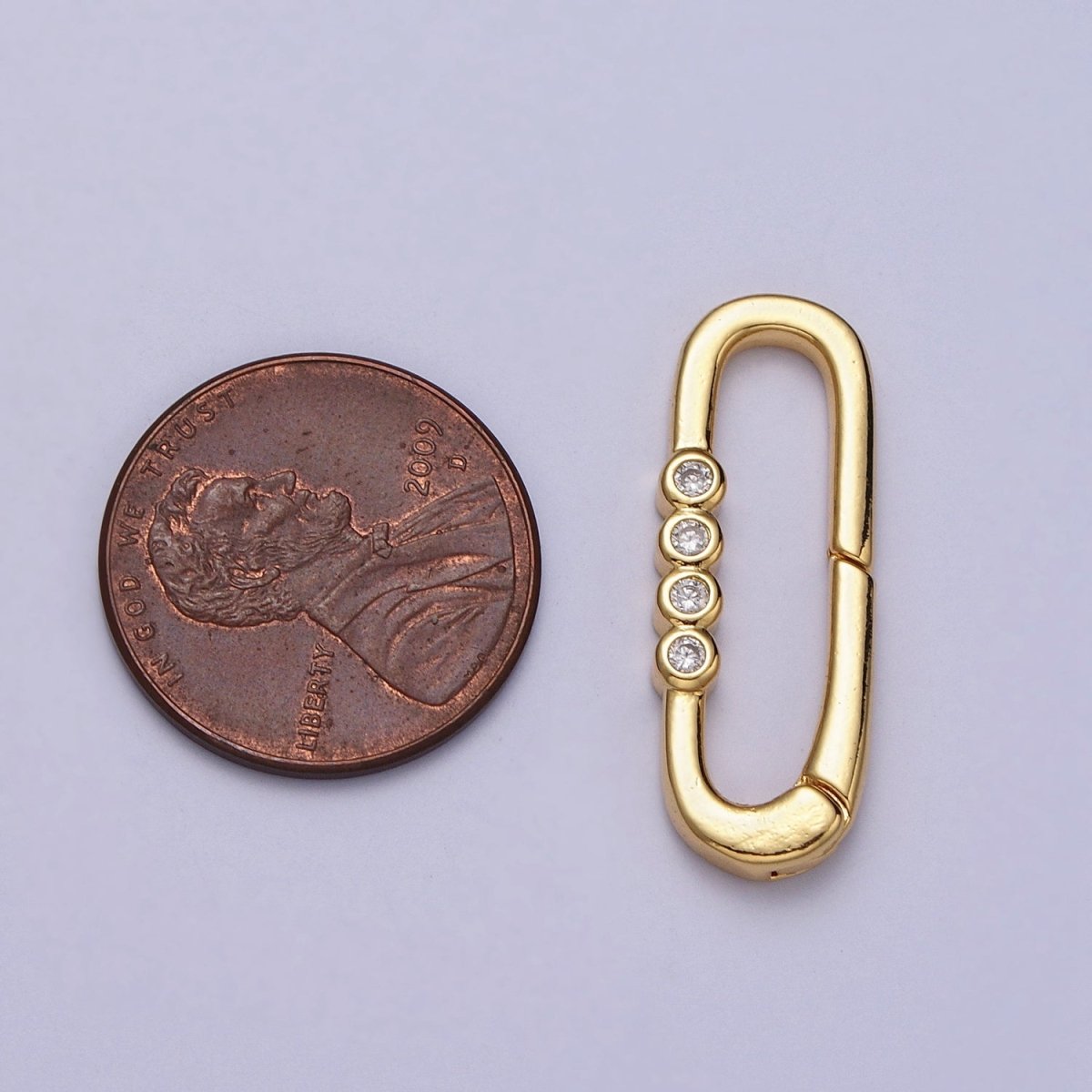 Gold 26mm Rectangular Oblong Push Spring Gate Ring Four Clear CZ Supply | Z036