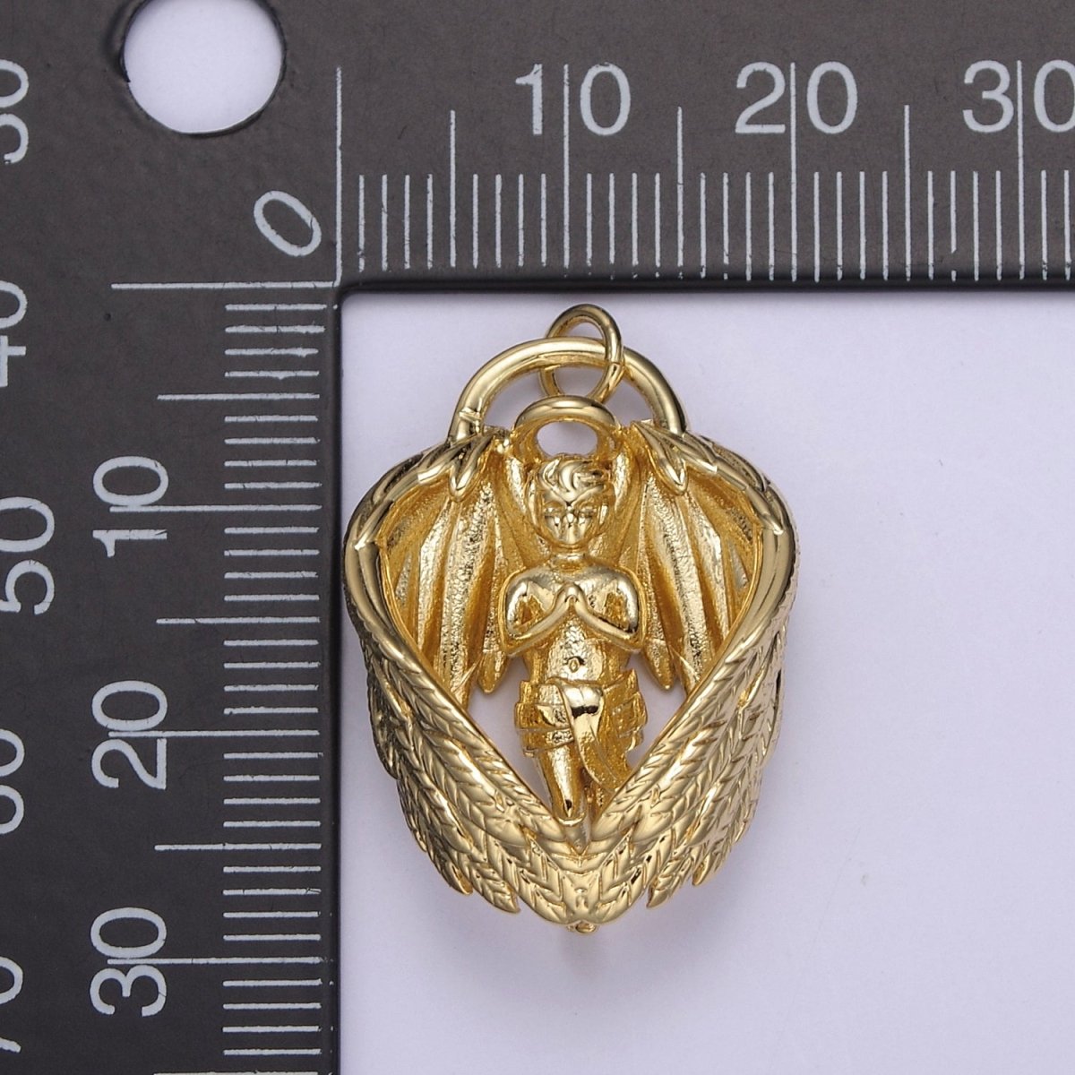 Gold 3D Baby Angel Pendant, Cherub Necklace Pendant, Angel Charm, Winged Baby Angel Pendant, Baby Guardian Angel Charm N-708 - DLUXCA