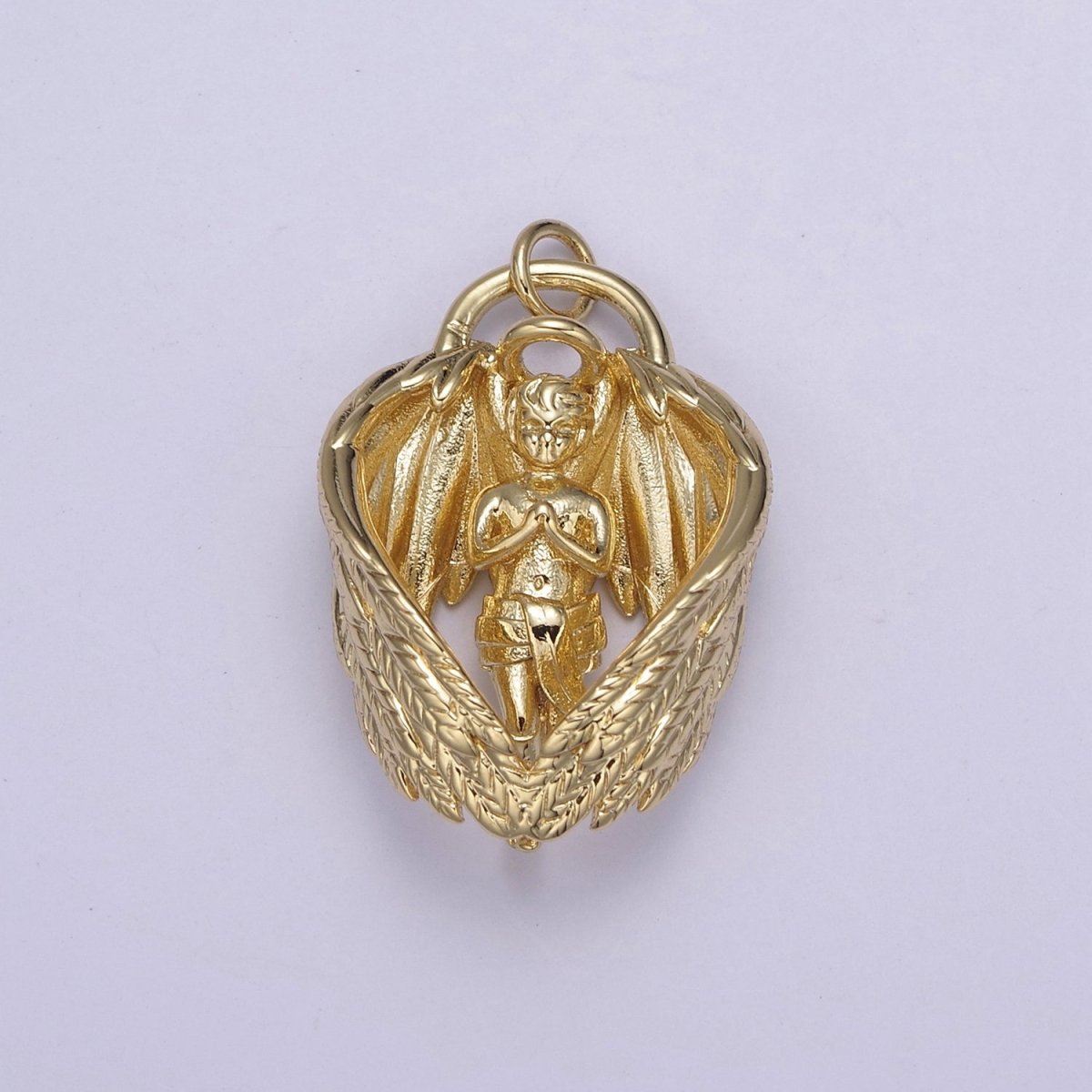 Gold 3D Baby Angel Pendant, Cherub Necklace Pendant, Angel Charm, Winged Baby Angel Pendant, Baby Guardian Angel Charm N-708 - DLUXCA