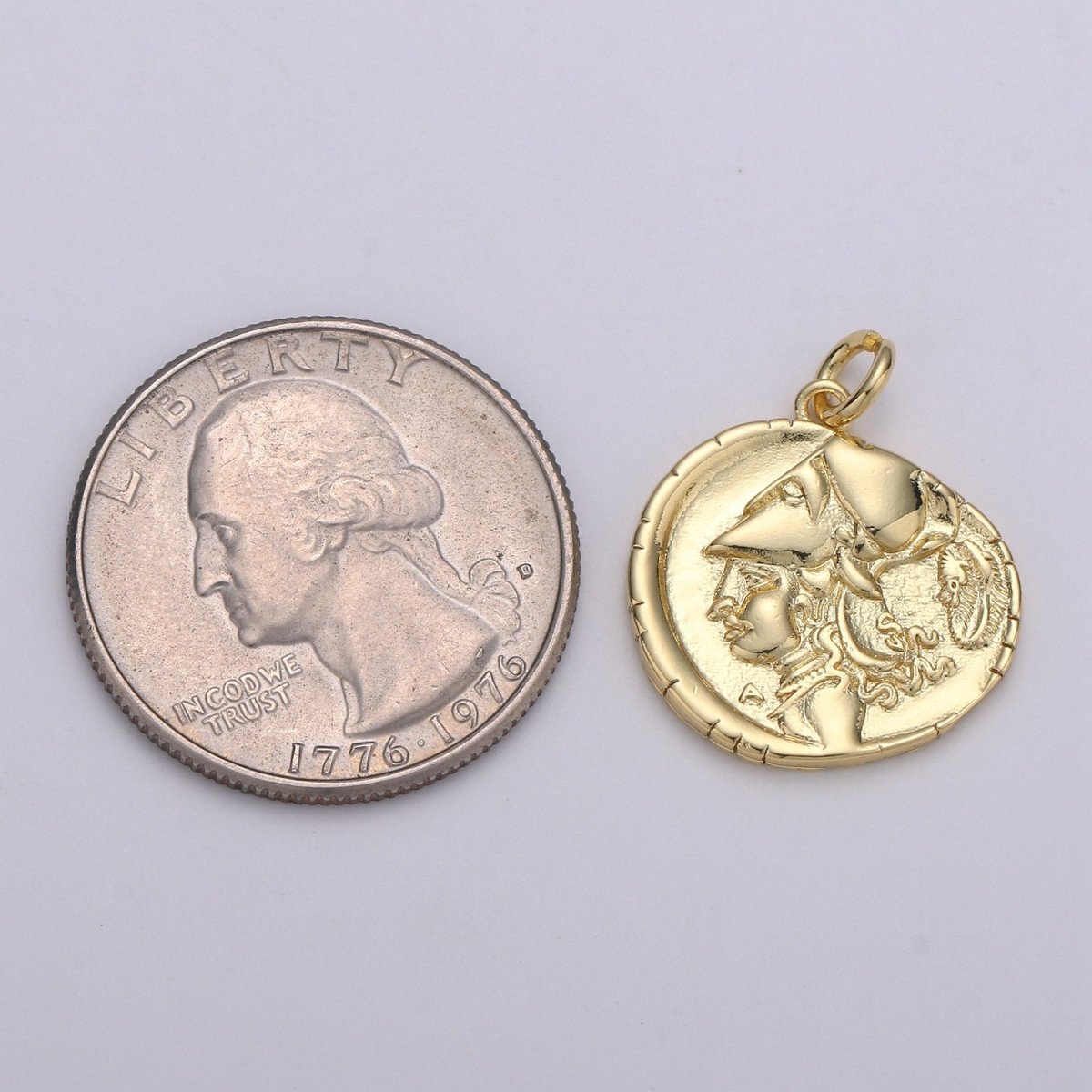 Gold Ancient Roman Rustic Coin Charm Necklace, delicate Layering necklace, Roman Coin Ancient Greek Jewelry good luck amulet gift D-150 - DLUXCA