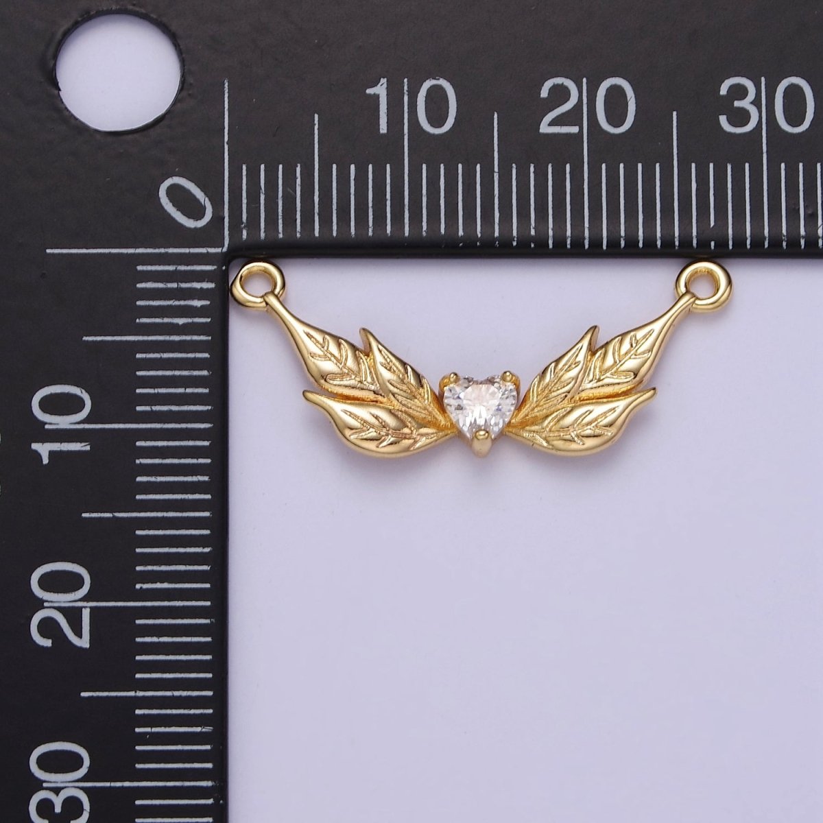 Gold Angel Charm Connector Yellow Clear Heart CZ Wing Charms, Gold Angel Wings, Necklace Bracelet Link Connector Findings F-207 F-215