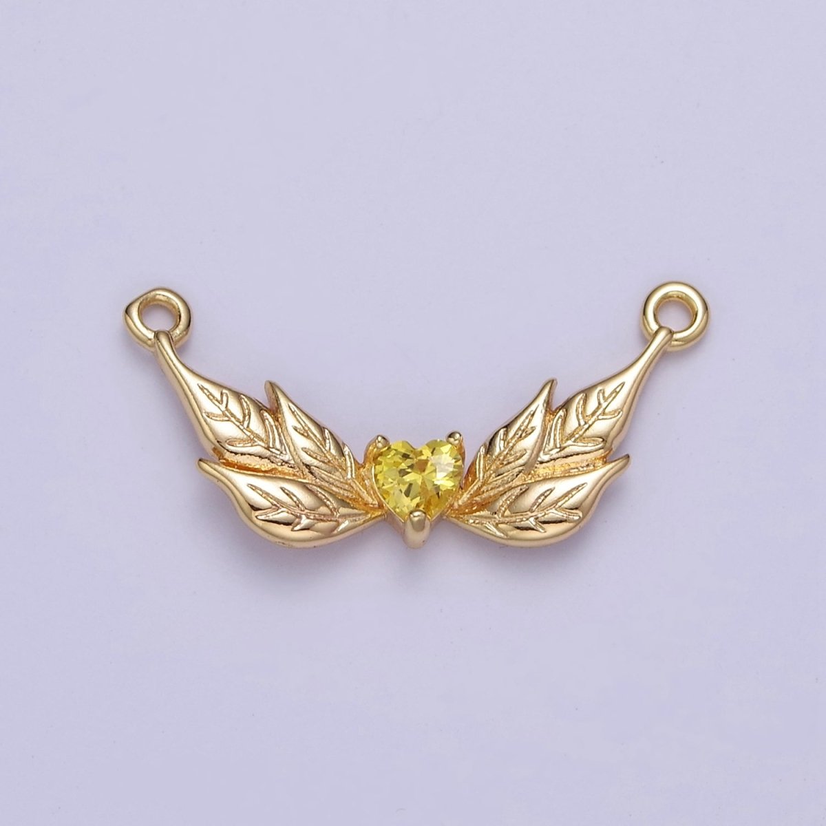 Gold Angel Charm Connector Yellow Clear Heart CZ Wing Charms, Gold Angel Wings, Necklace Bracelet Link Connector Findings F-207 F-215