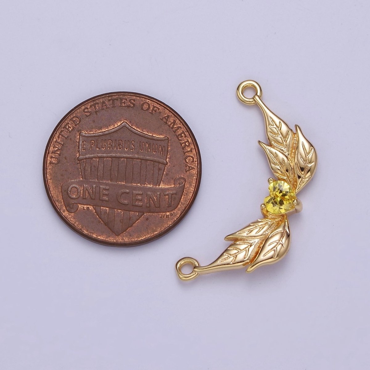 Gold Angel Charm Connector Yellow Clear Heart CZ Wing Charms, Gold Angel Wings, Necklace Bracelet Link Connector Findings F-207 F-215