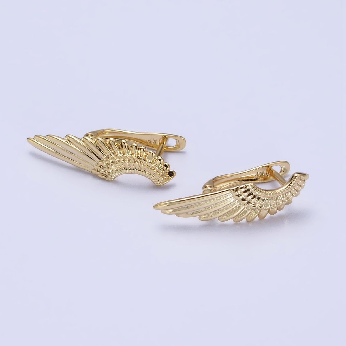 Gold Angel Feather Wings Minimalist English Lock Earrings Set | AB433 - DLUXCA
