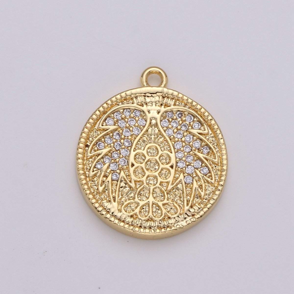 Gold Angel Wing Charm Pendant, CZ Micro Pave Angel Wing Pendant, Gold Coin Angel Wing Charm, Cubic Zirconia Micro Pave Silver Wing Charm D-442 D-443