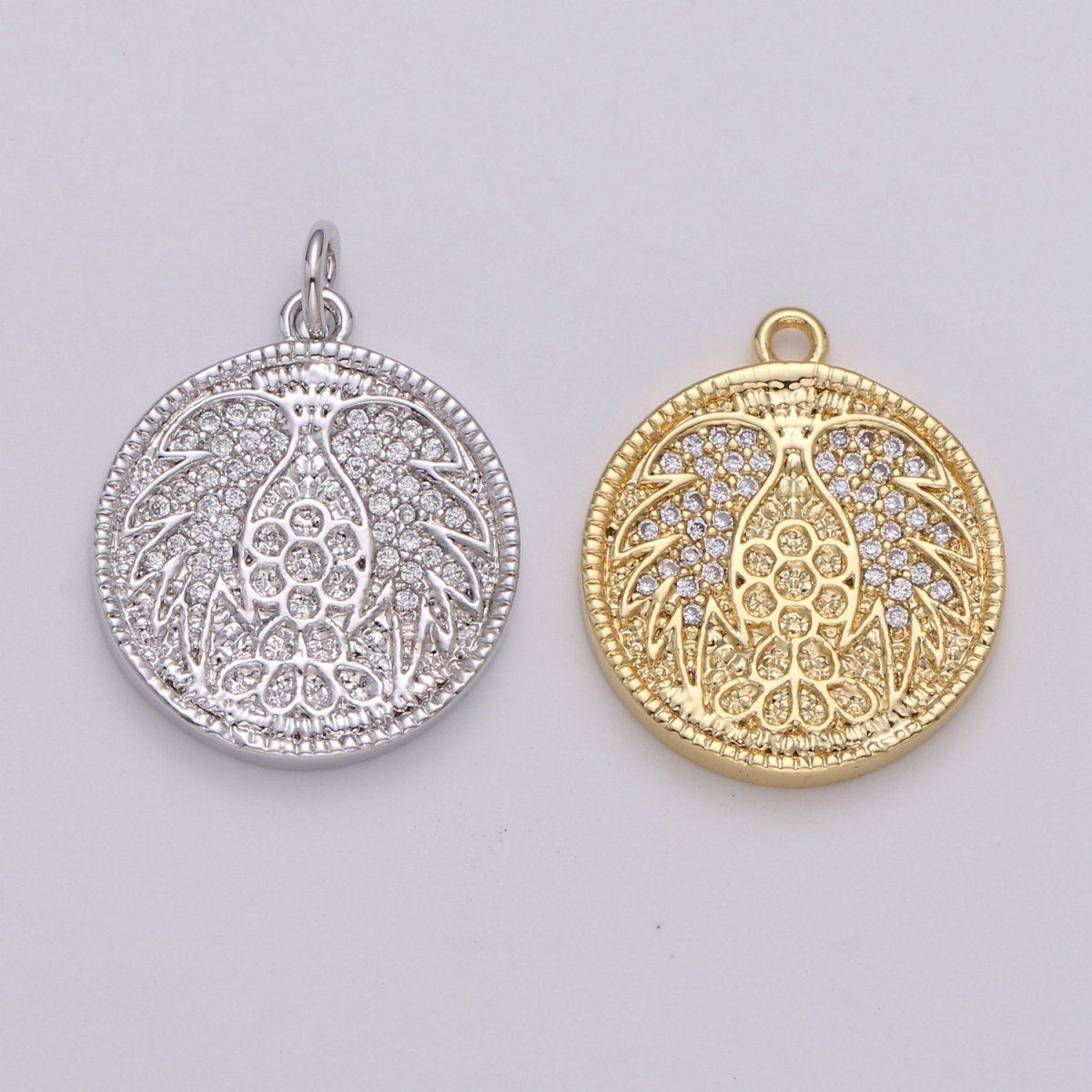 Gold Angel Wing Charm Pendant, CZ Micro Pave Angel Wing Pendant, Gold Coin Angel Wing Charm, Cubic Zirconia Micro Pave Silver Wing Charm D-442 D-443