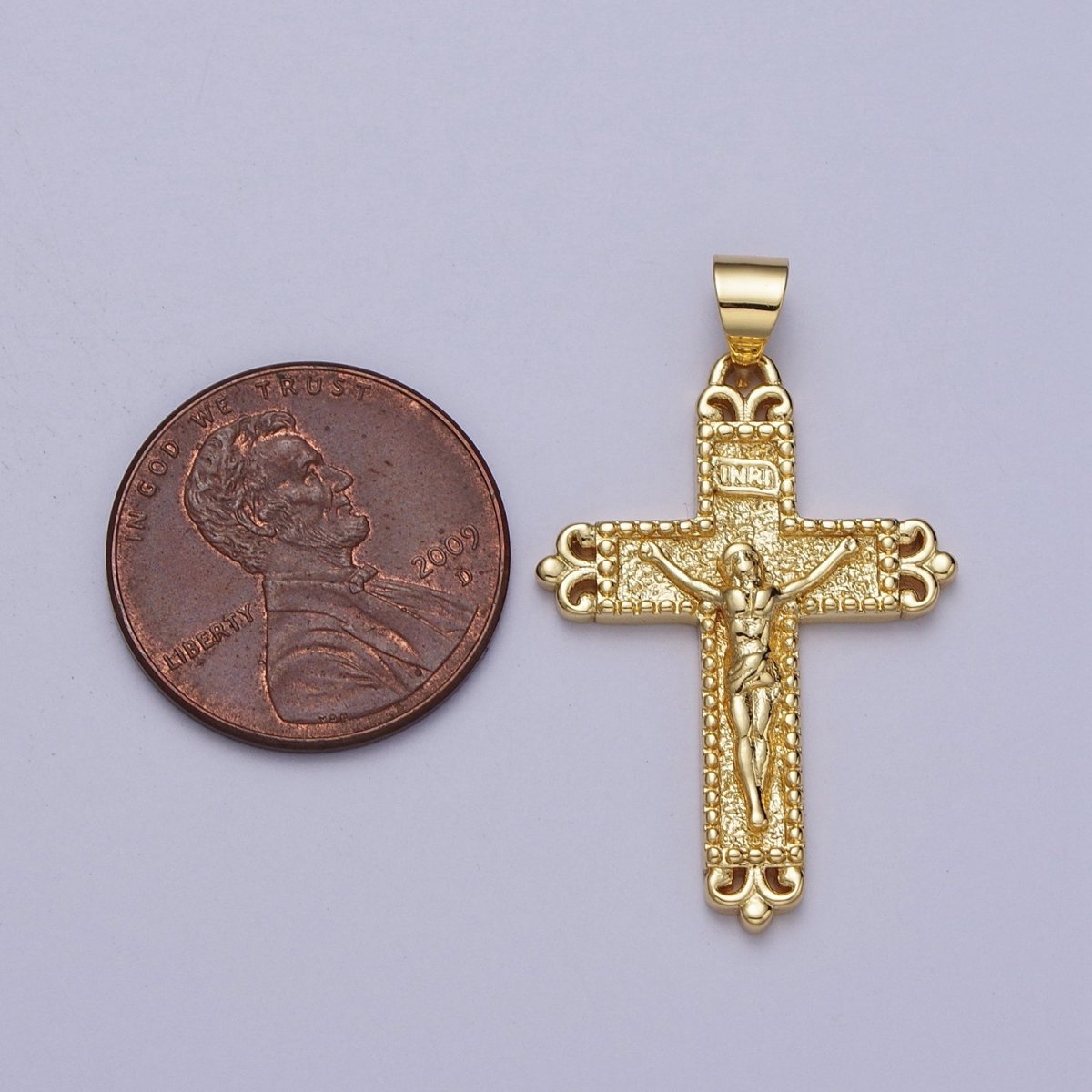 Gold Artisan Crucified Religious Cross Pendant H-048