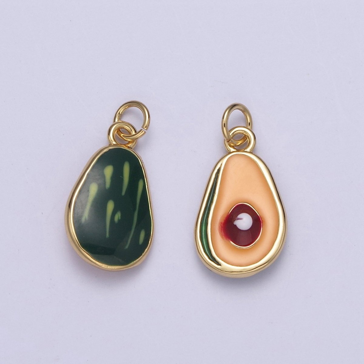 24K Gold Filled Avocado Tropical Fruit Enamel Charm in Gold & Silver | N754