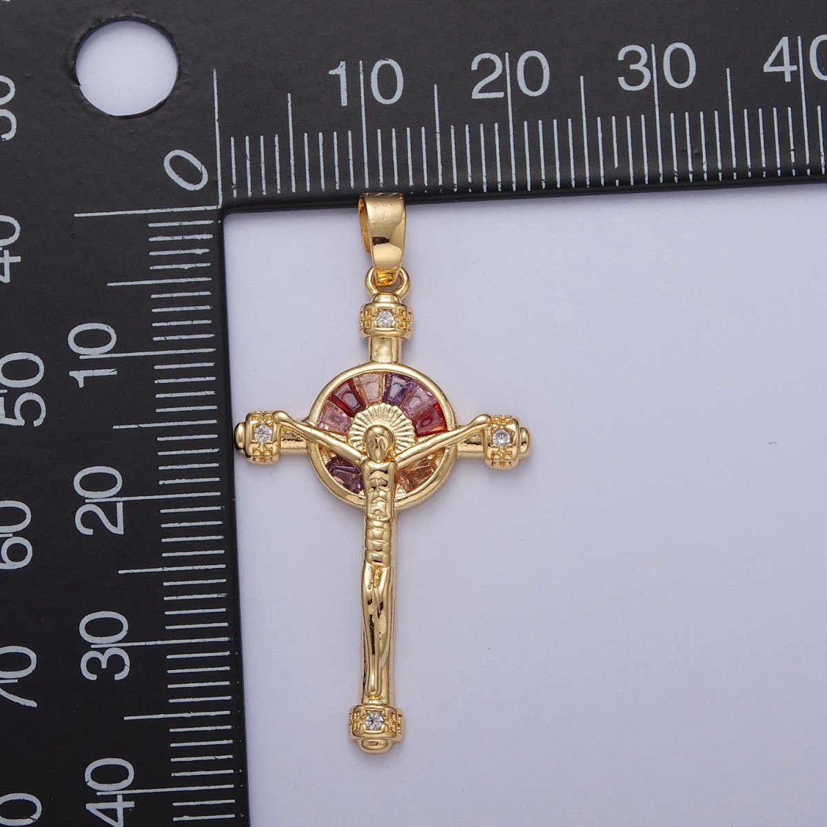 GOLD Baguette CZ Cross Charm Necklace Pendant Religious Christian Catholic Jesus Crucifix Pendant Rosary Cross Charm X-346 X-347
