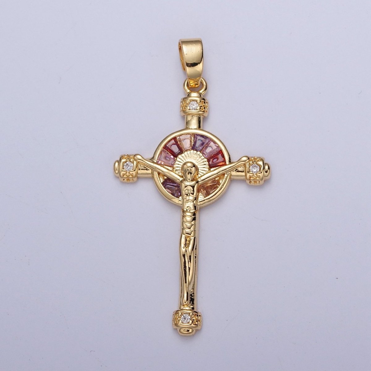 GOLD Baguette CZ Cross Charm Necklace Pendant Religious Christian Catholic Jesus Crucifix Pendant Rosary Cross Charm X-346 X-347