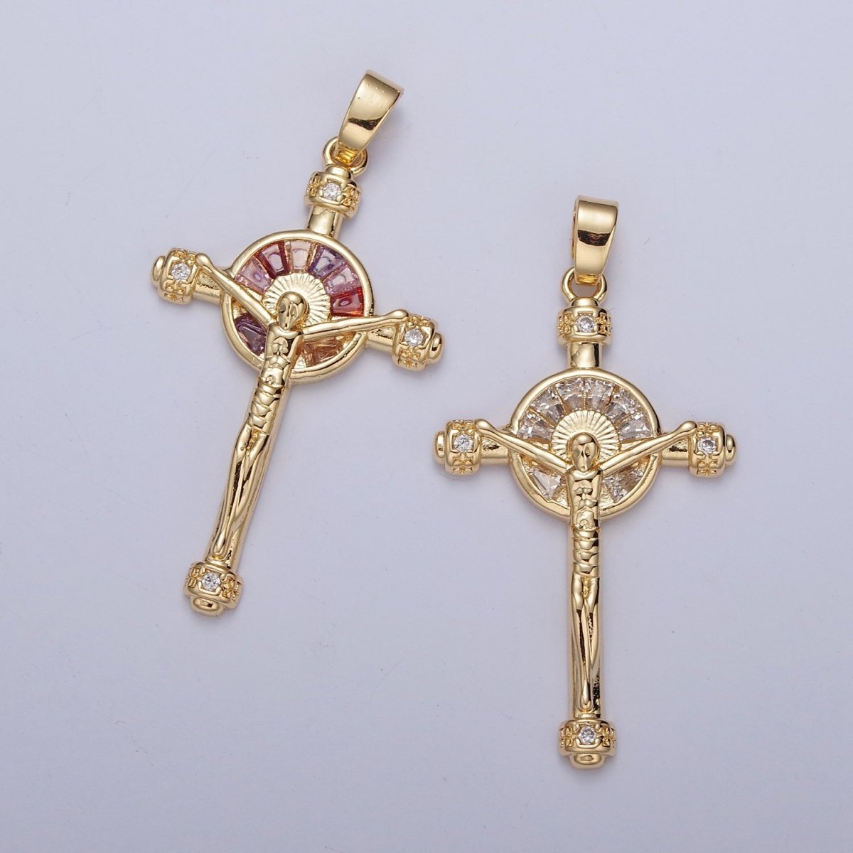 GOLD Baguette CZ Cross Charm Necklace Pendant Religious Christian Catholic Jesus Crucifix Pendant Rosary Cross Charm X-346 X-347