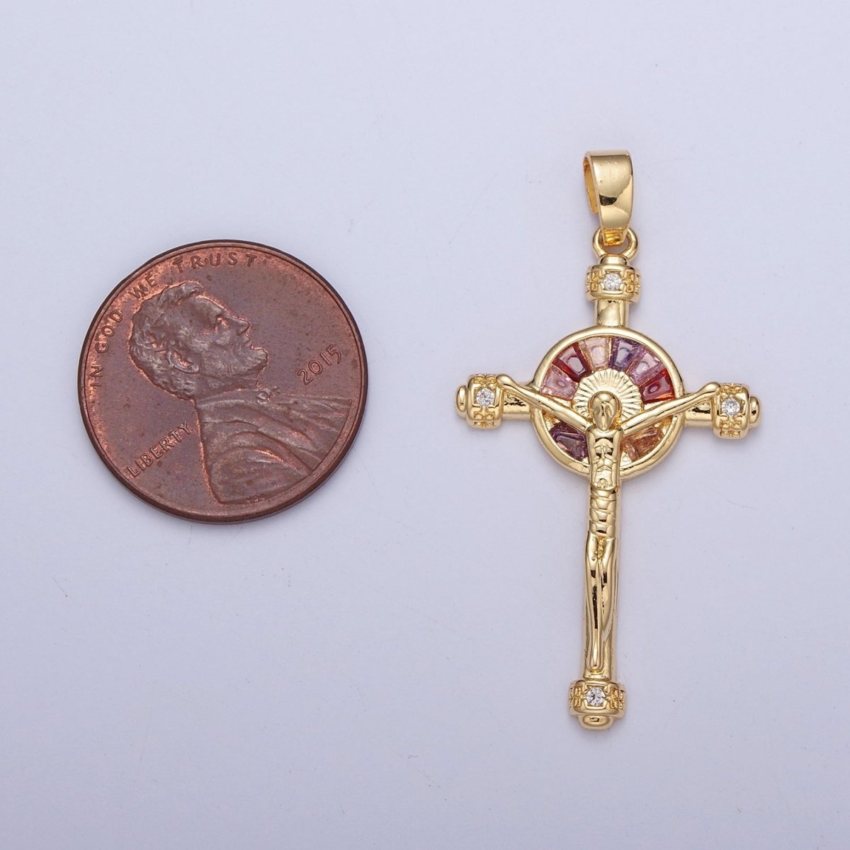 GOLD Baguette CZ Cross Charm Necklace Pendant Religious Christian Catholic Jesus Crucifix Pendant Rosary Cross Charm X-346 X-347