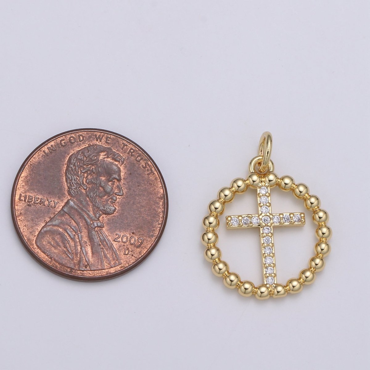 Gold Ball Chain Round Charm, Micro Pave Cz Circle Cross Pendant, 21x16mm geometric charm for necklace earring bracelet supply E-077