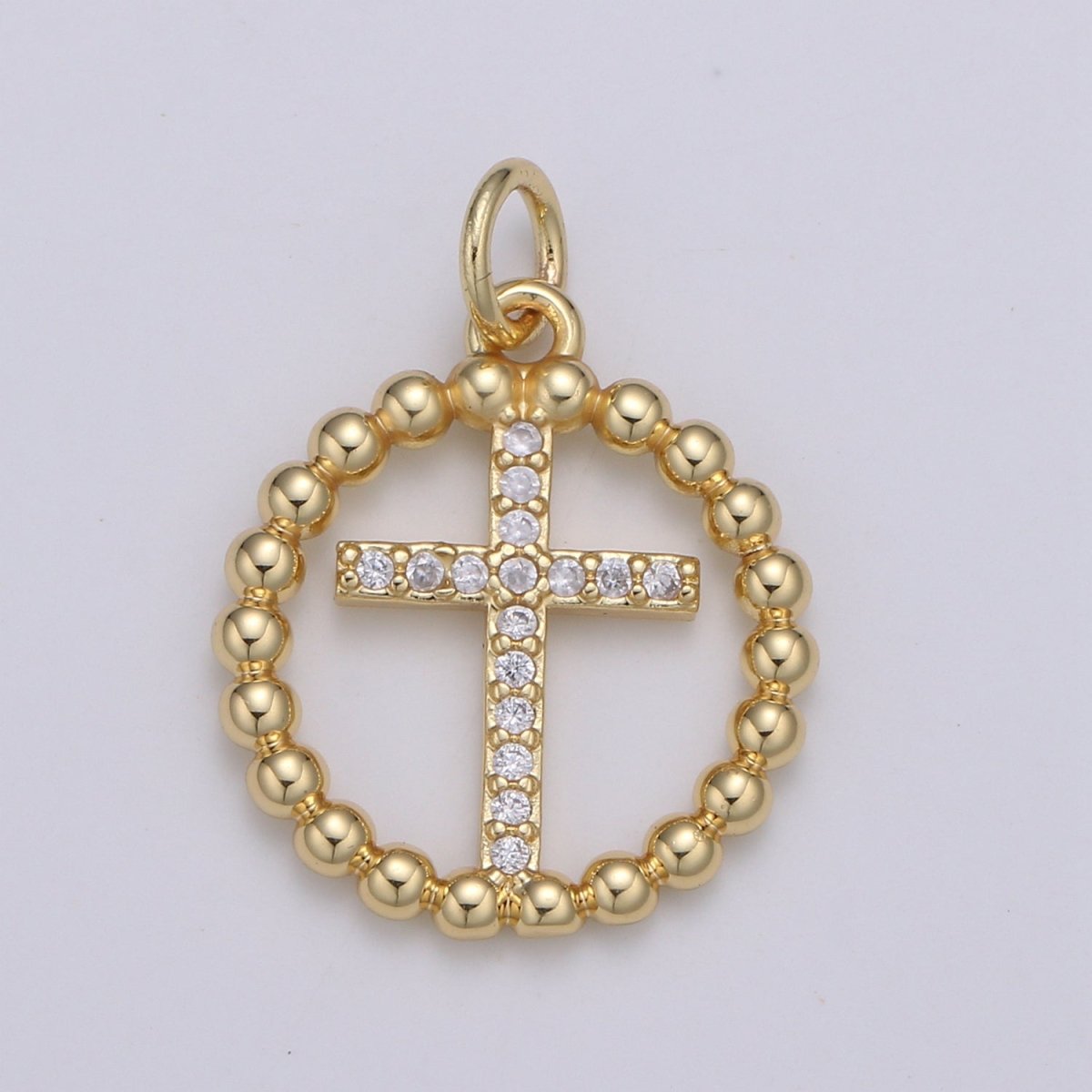 Gold Ball Chain Round Charm, Micro Pave Cz Circle Cross Pendant, 21x16mm geometric charm for necklace earring bracelet supply E-077