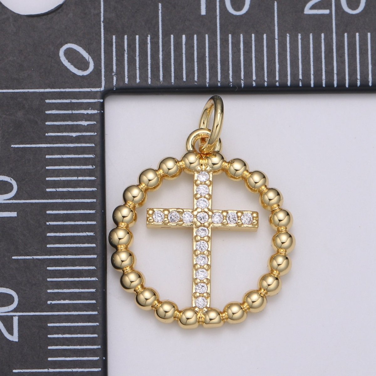 Gold Ball Chain Round Charm, Micro Pave Cz Circle Cross Pendant, 21x16mm geometric charm for necklace earring bracelet supply E-077
