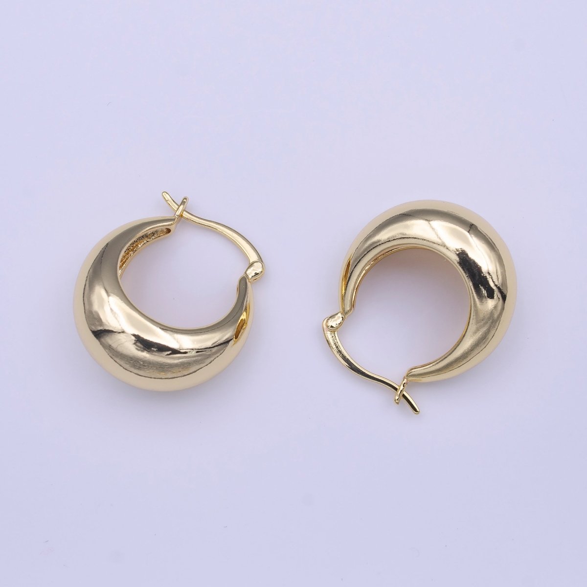 Gold Ball Oval Dome Latch Hoop Earrings | Y-217 - DLUXCA