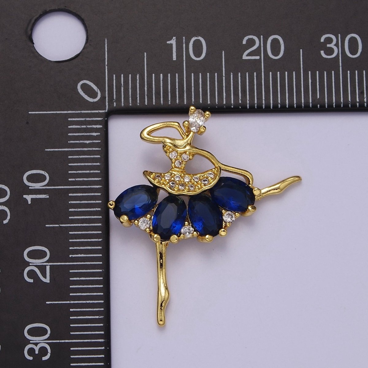 Gold Ballerina Dancer with Tutu Cubic Zirconia, Dancer Ballet Pendant Charm For Jewelry Necklace Making J-550 J-551 J-559 J-560