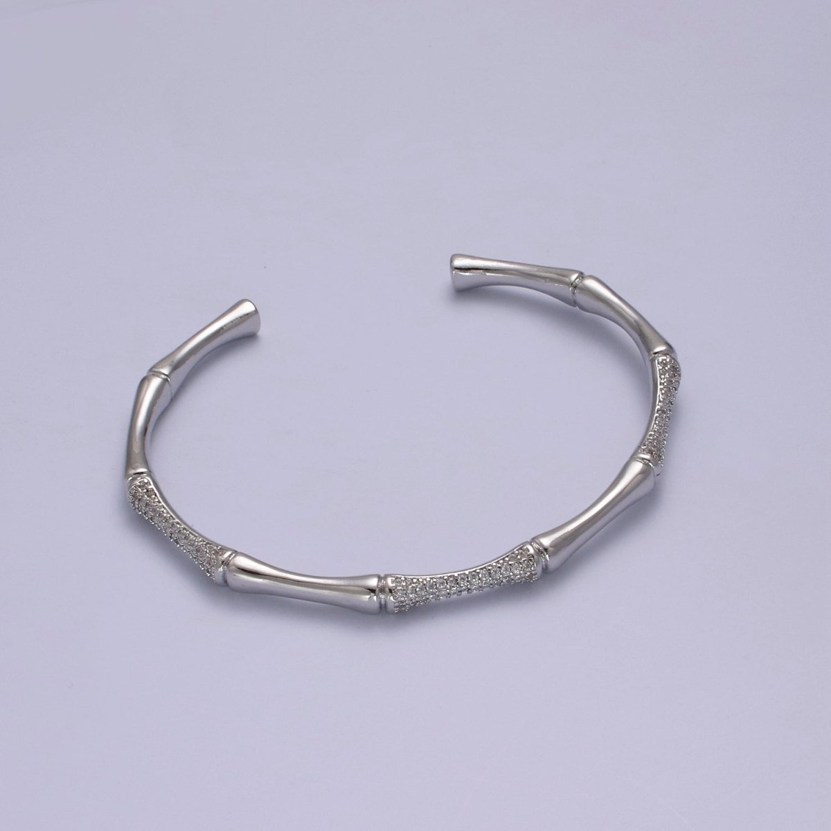 Gold Bamboo Bracelet, Silver Cuff Bangle Bracelet CZ Gold Bamboo Bangle, Adjustable Stackable Jewelry Minimalist Open Bracelet | WA-698 WA-699 Clearance Pricing