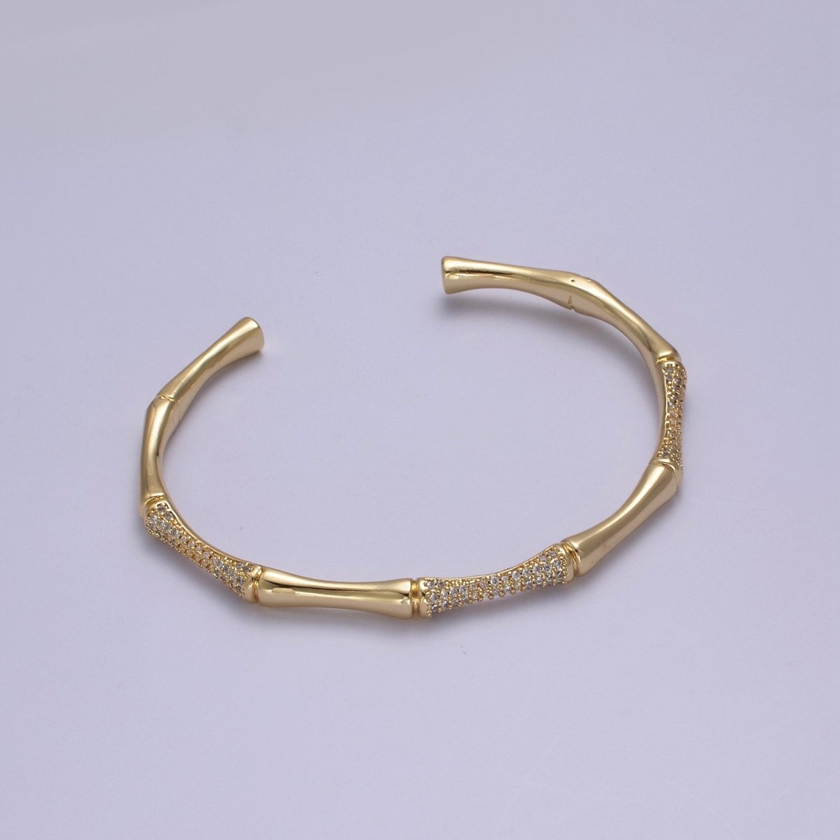 Gold Bamboo Bracelet, Silver Cuff Bangle Bracelet CZ Gold Bamboo Bangle, Adjustable Stackable Jewelry Minimalist Open Bracelet | WA-698 WA-699 Clearance Pricing
