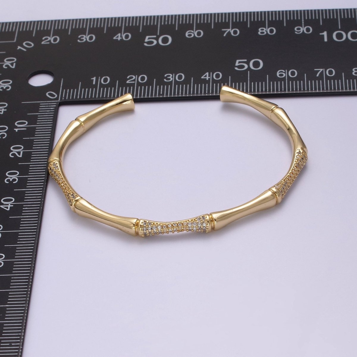 Gold Bamboo Bracelet, Silver Cuff Bangle Bracelet CZ Gold Bamboo Bangle, Adjustable Stackable Jewelry Minimalist Open Bracelet | WA-698 WA-699 Clearance Pricing