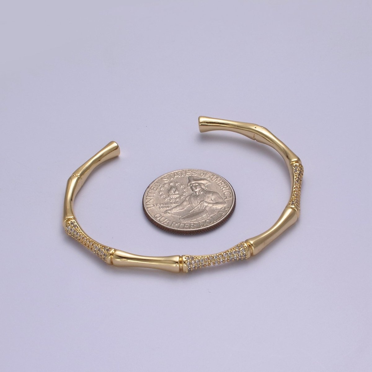 Gold Bamboo Bracelet, Silver Cuff Bangle Bracelet CZ Gold Bamboo Bangle, Adjustable Stackable Jewelry Minimalist Open Bracelet | WA-698 WA-699 Clearance Pricing