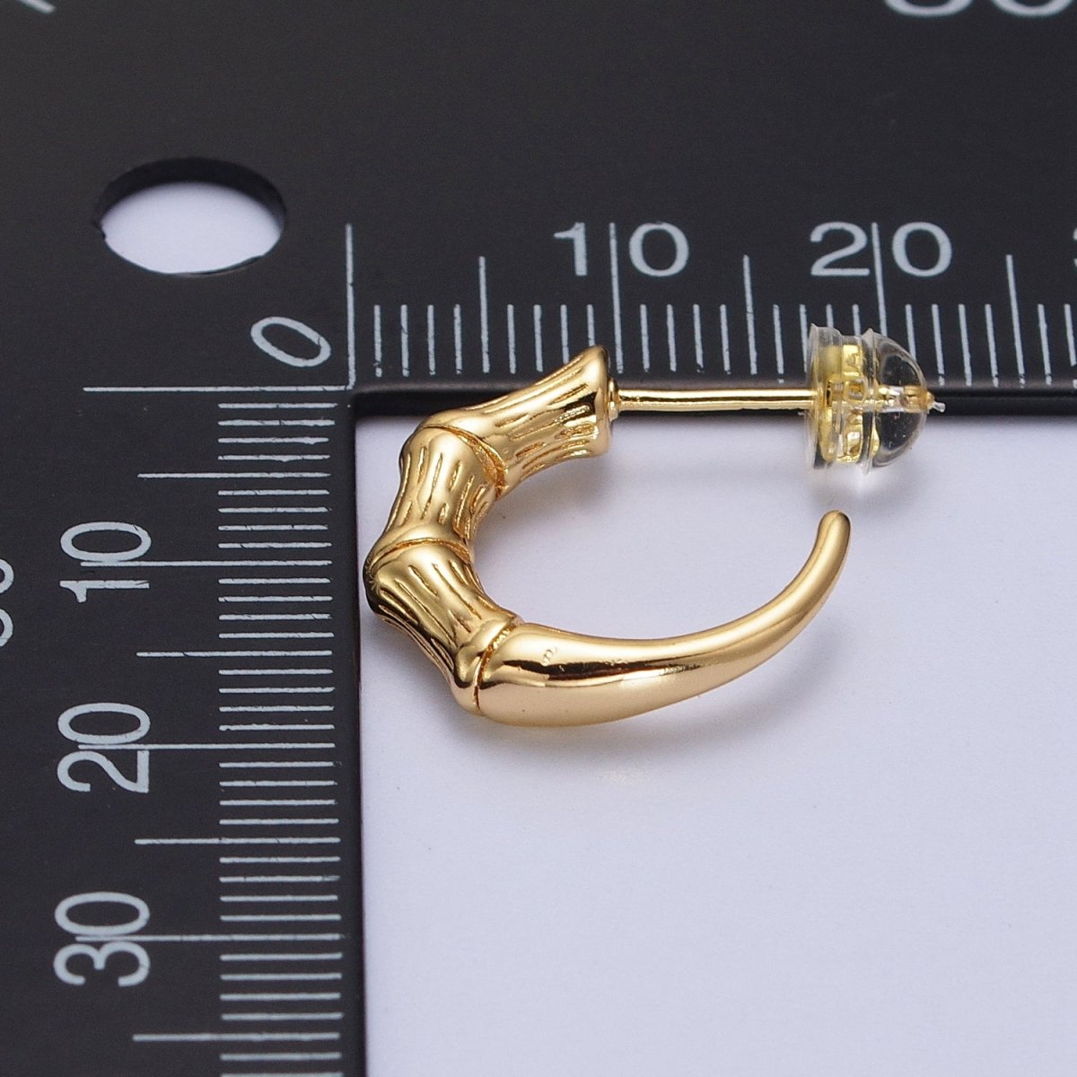 Gold Bamboo C-Shaped Hoop Geometric Earrings | AB015 - DLUXCA