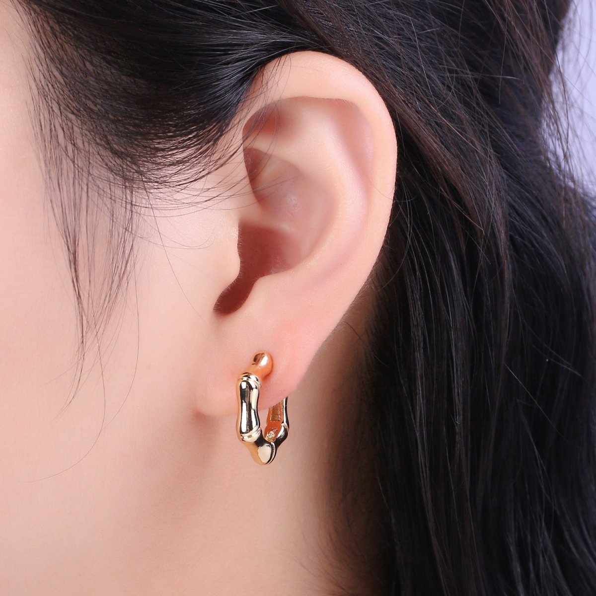 Gold Bamboo Hoops Light Weight • Modern Bamboo Hypoallergenic Earrings • Gift For Her T-236