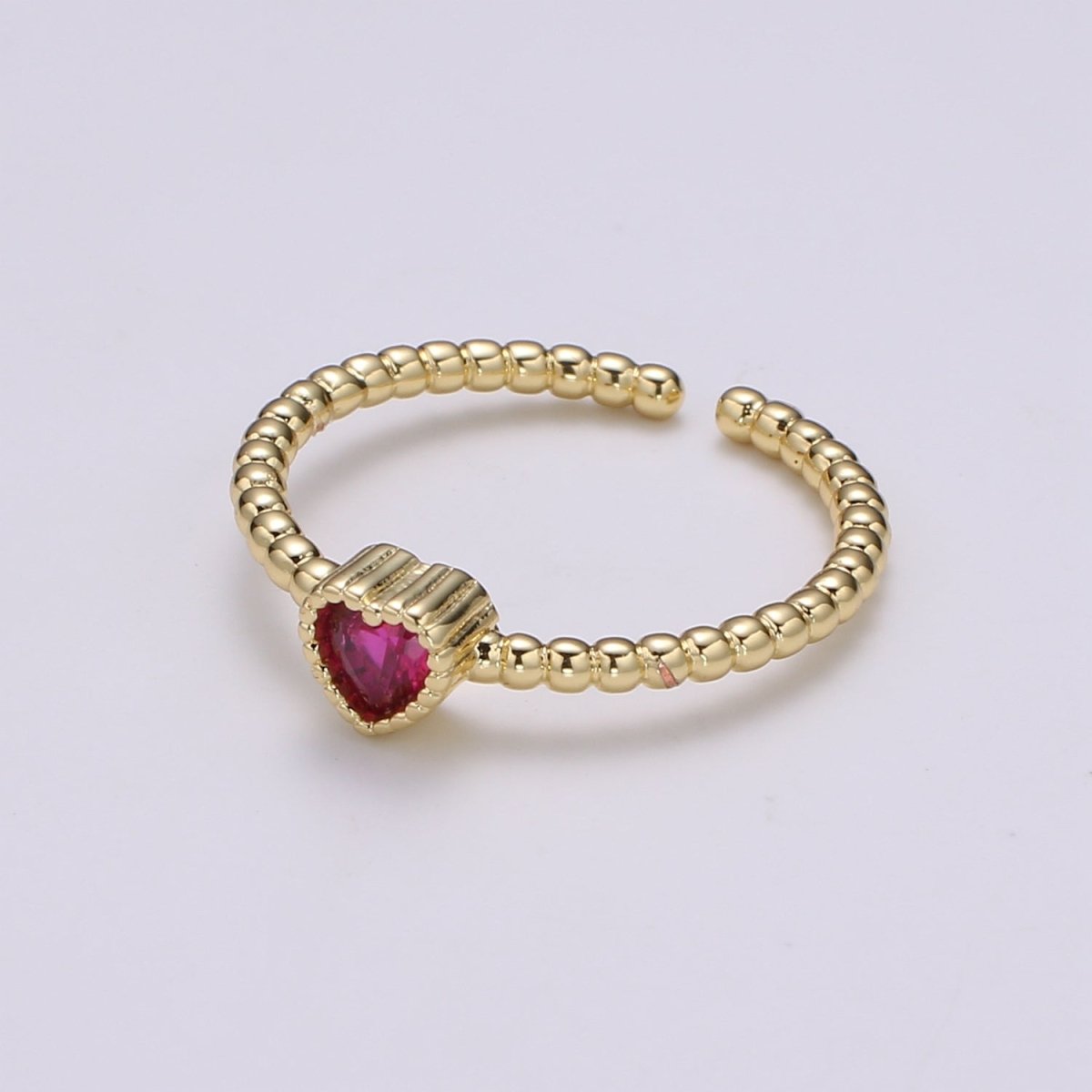 Gold Bead ring, Gold stacking ring, Dainty ring, thick gold ring, gold ring, bead ring, Heart Cz ring, gold stacking ring, beaded ring
