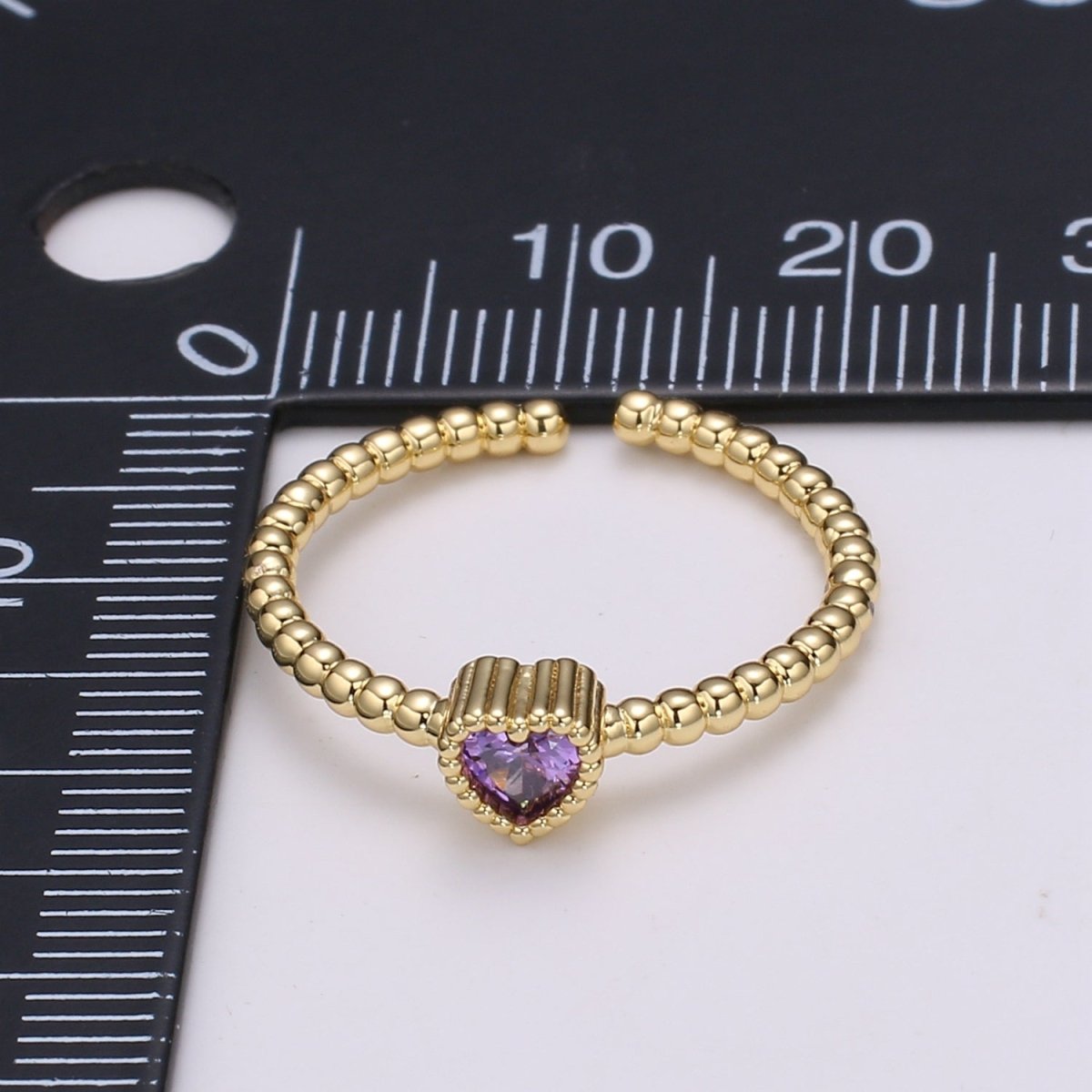 Gold Bead ring, Gold stacking ring, Dainty ring, thick gold ring, gold ring, bead ring, Heart Cz ring, gold stacking ring, beaded ring
