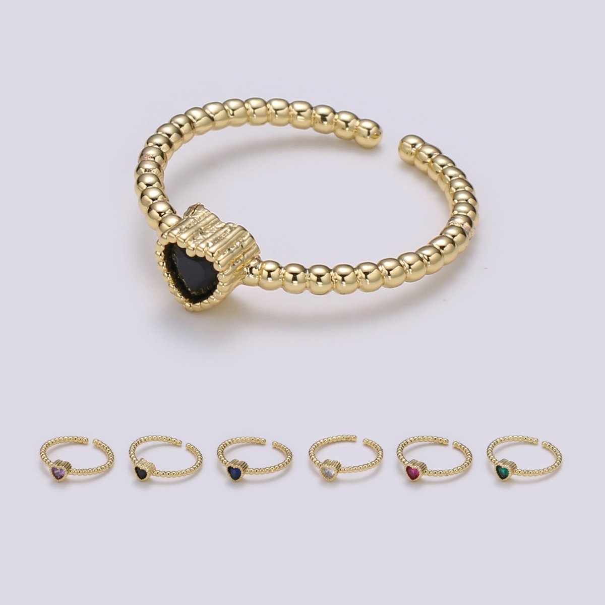 Gold Bead ring, Gold stacking ring, Dainty ring, thick gold ring, gold ring, bead ring, Heart Cz ring, gold stacking ring, beaded ring