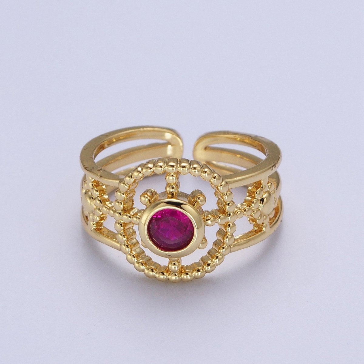 Gold Beaded Celestial Sun CZ Cubic Zirconia Double Band Ring | O-078~O-083