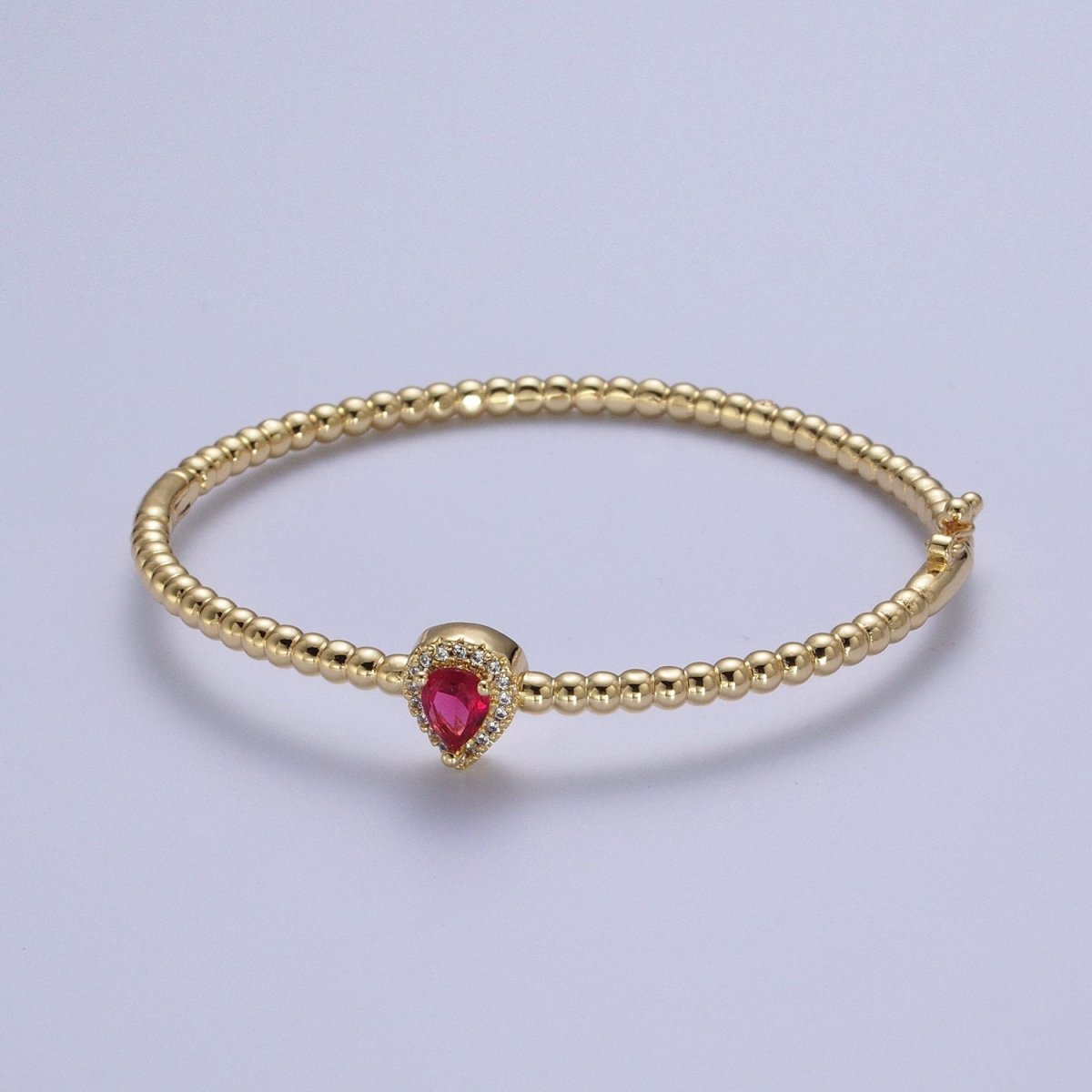 Gold Beaded Clear, Fuchsia, Green Micro Paved Teardrop Cubic Zirconia Bangle Bracelet | WA-1163 WA-1164 WA-1165 Clearance Pricing