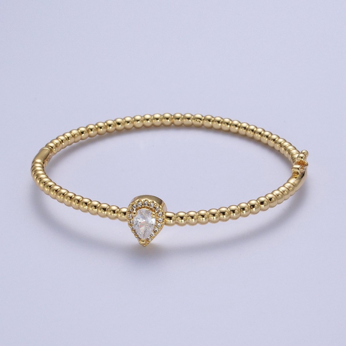 Gold Beaded Clear, Fuchsia, Green Micro Paved Teardrop Cubic Zirconia Bangle Bracelet | WA-1163 WA-1164 WA-1165 Clearance Pricing