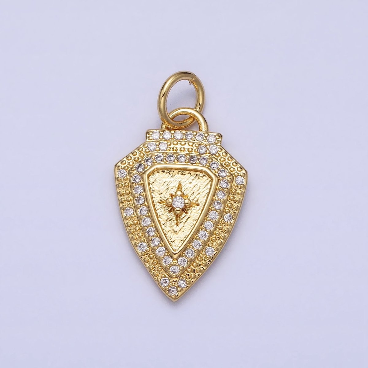 Gold Beaded Clear Micro Paved CZ Celestial North Star Shield Charm | AC374 - DLUXCA