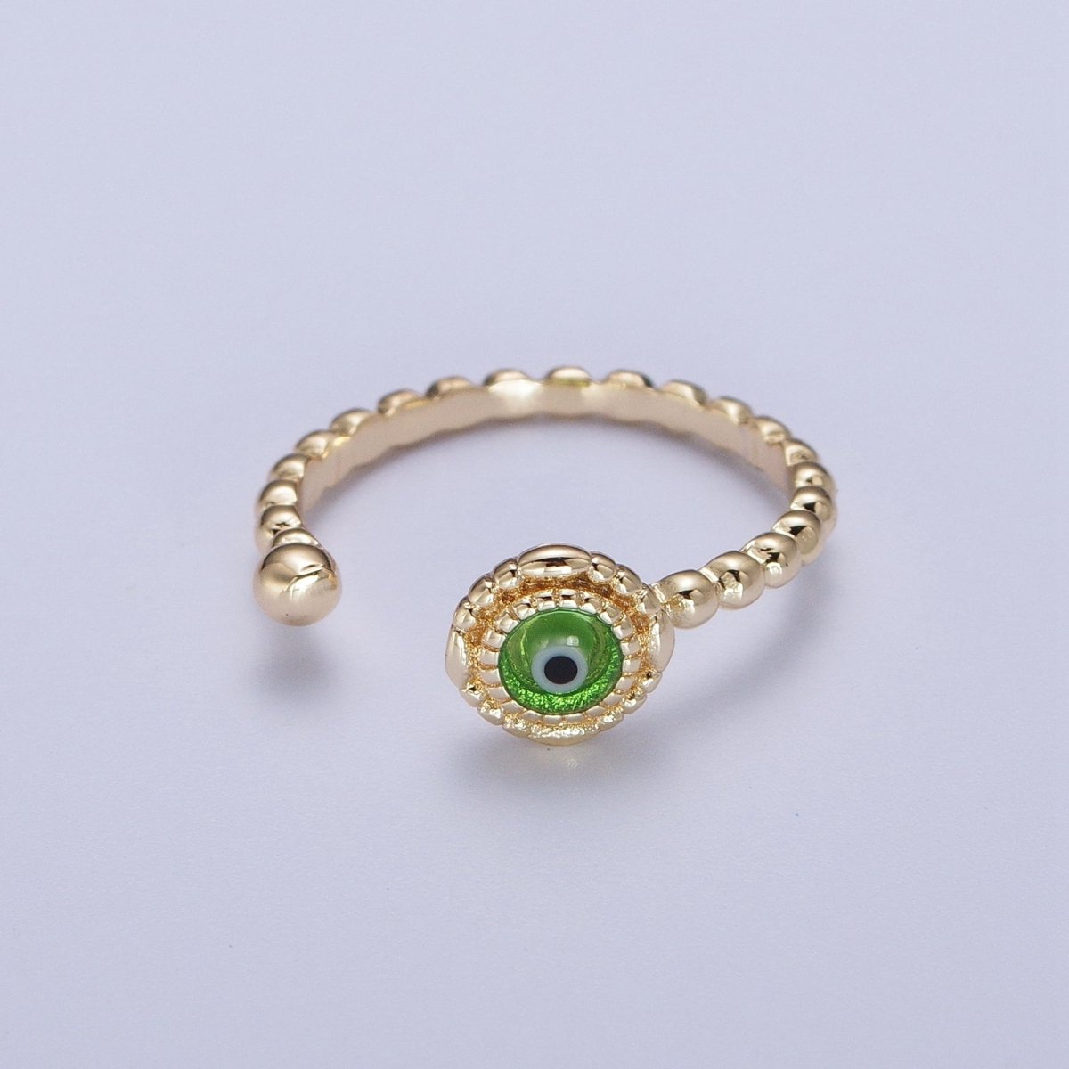 Gold Beaded Evil Eye Green Red Teal Blue Resin Adjustable Ring Protection Jewelry | S-318 S-324 S-339 S-345