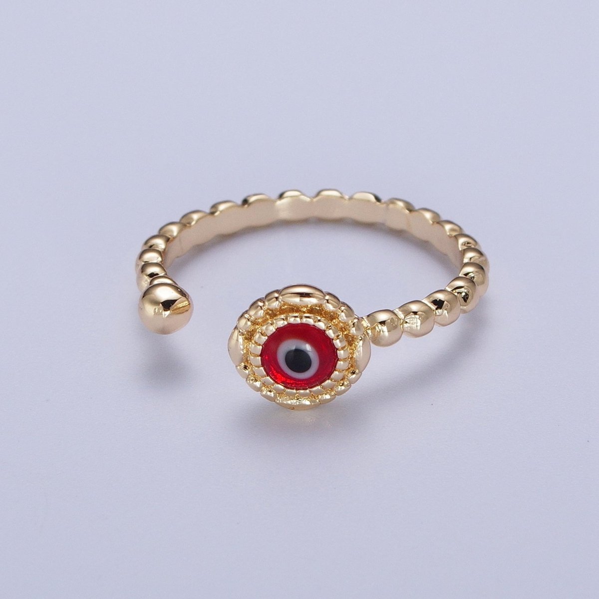 Gold Beaded Evil Eye Green Red Teal Blue Resin Adjustable Ring Protection Jewelry | S-318 S-324 S-339 S-345