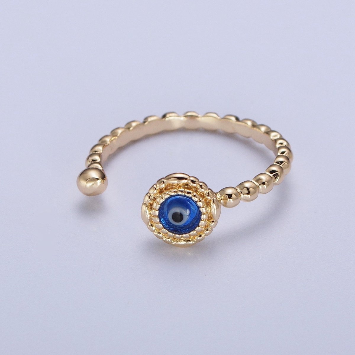 Gold Beaded Evil Eye Green Red Teal Blue Resin Adjustable Ring Protection Jewelry | S-318 S-324 S-339 S-345